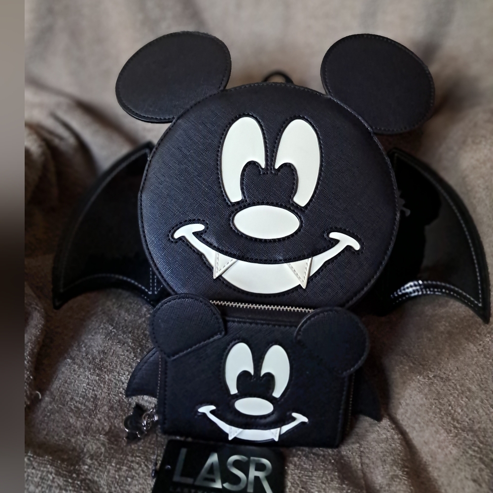 Mickey Bat GITD Loungefly Mini Backpack and Wallet